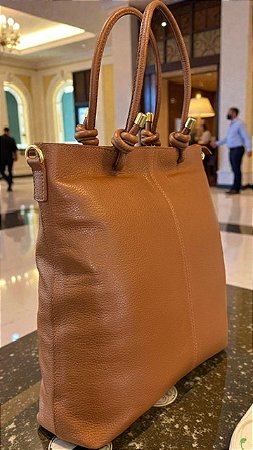 Bolsa couro legítimo alça nó caramel