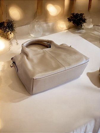 Bolsa alça enfaixada nude couro