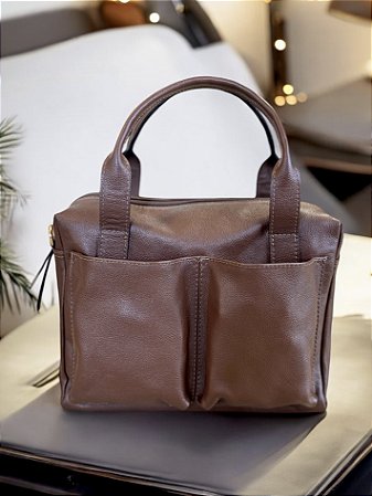 Bolsa 2 bolsos café couro legítimo