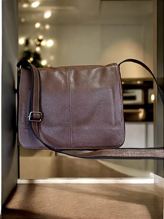 Bolsa envelope café couro legítimo