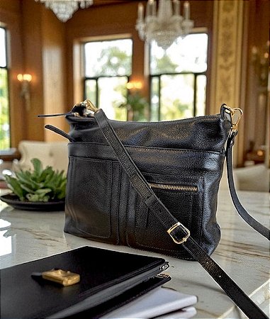 Bolsa Califórnia couro legítimo preta