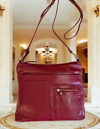 Bolsa Califórnia couro legítimo carmim