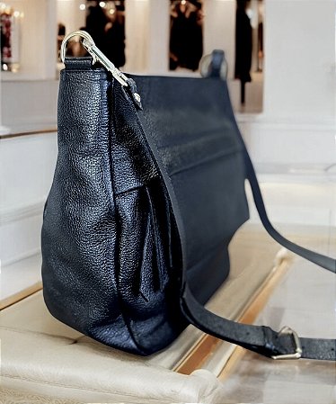 Bolsa Grécia couro legítimo preta