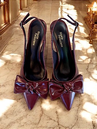 Slingback Mônaco marsala salto fino laço