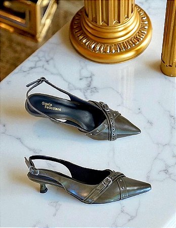 Slingback Paris verde militar salto fino