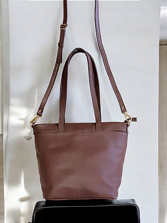 Bolsa couro legítimo café 2 alças bolso