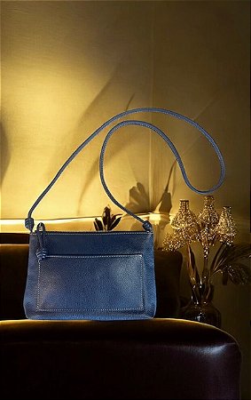 Bolsa couro legítimo marinho alça nó