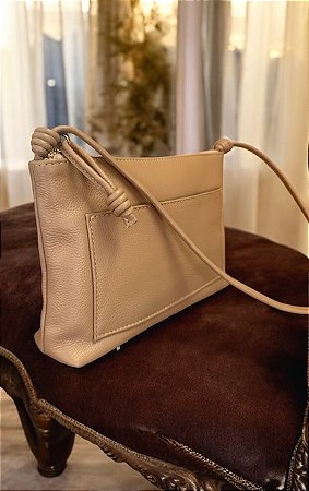 Bolsa couro legítimo nude alça nó