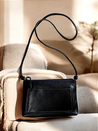 Bolsa couro legítimo preta alça nó