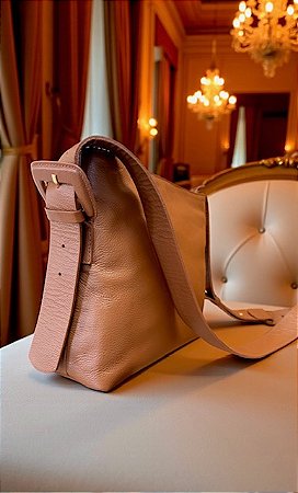 Bolsa couro legítimo camel alça fivela