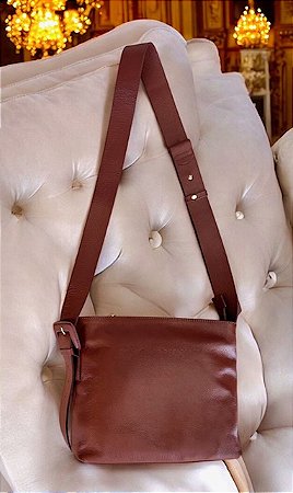 Bolsa couro legítimo café alça fivela