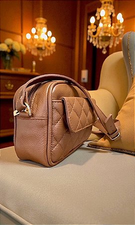 Bolsa Versales couro legítimo camel