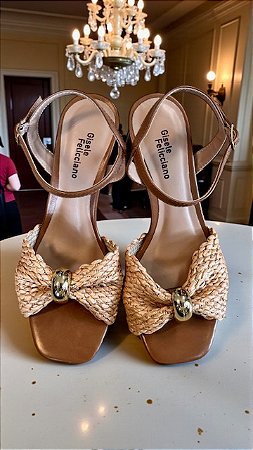 Sandália palha salto bloco