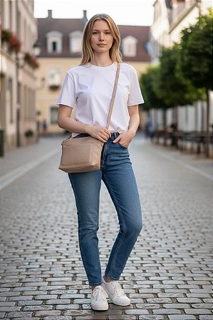 Bolsa nude 100% couro bolso frontal