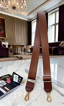 Alça marron gorgurão e couro legítimo