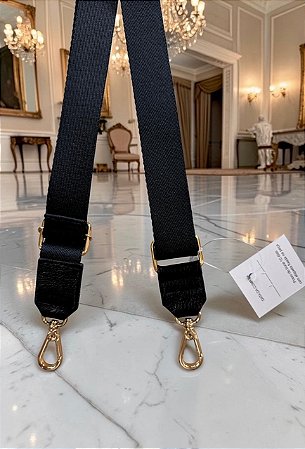 Alça preta gorgurão e couro legítimo