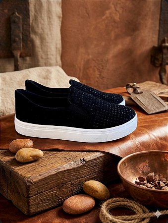 Slip-on Preto Strass Preto