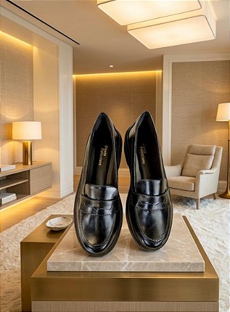 Mocassim Preto Paris Solado Alto