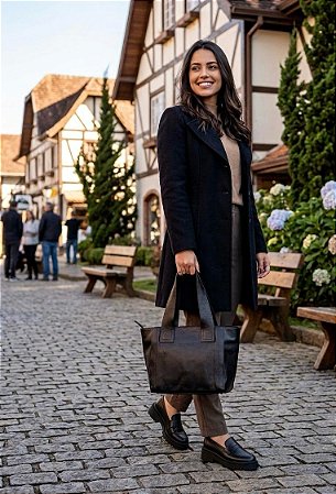 Bolsa Tote Couro Legítimo Premium Preta