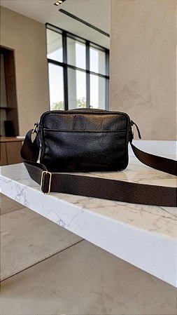 Bolsa Camera Bag Preta Couro Legítimo