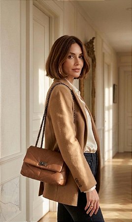 Bolsa Chevron Avelã Couro Legítimo Nobre