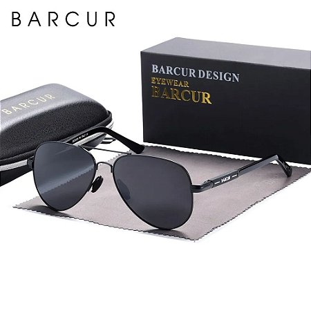 Óculos De Sol Barcur Aviador Masculino Lente Polarizada Black Gray