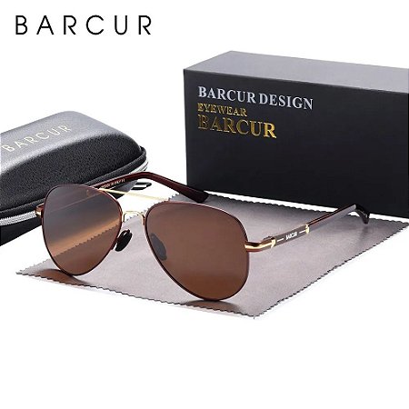Óculos De Sol Barcur Aviador Masculino Lente Polarizada Brown