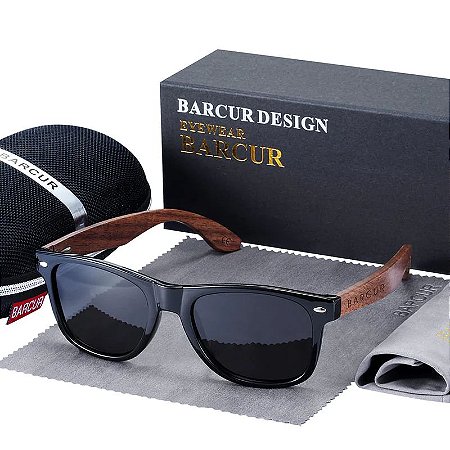 Óculos de Sol Barcur Uv400 Polarizado Original Bambu Preto