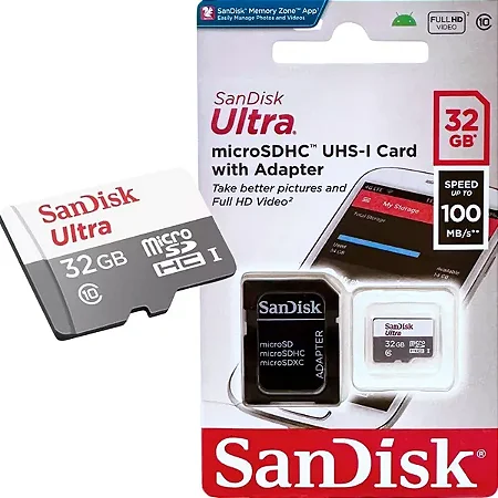 Cartão De Memória Sandisk Sdsqunb-032g-gn3ma Ultra Com Adaptador Sd 32gb