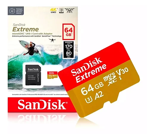 Cartão De Memória Sandisk 64gb Sd Extreme 170mb/s SDSQAH-064G-GN6AA