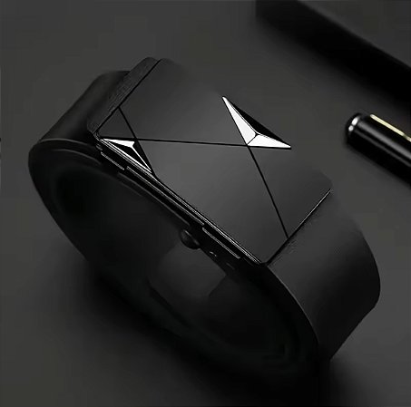 Cinto Bentim Couro Pu Fivela Catraca Prateada 130cm Preto