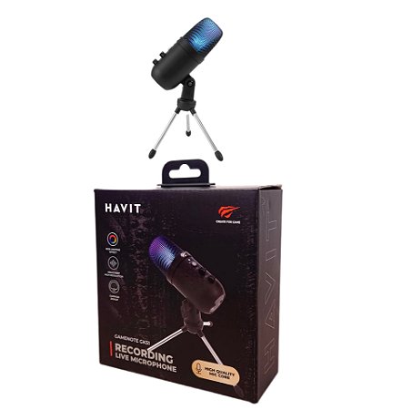 Microfone Gamer Usb De Mesa Havit Gk51 Rgb Cardioide Preto - Preto