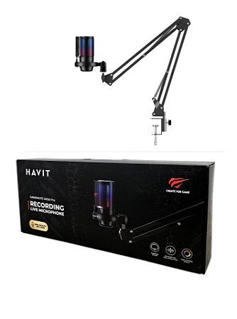 Microfone Gamer Condensador Usb Havit Gk50 Pro Rgb Preto