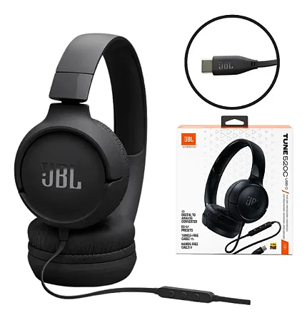 Fone De Ouvido Jbl Tune 520c Preto Com Cabo Usb-c