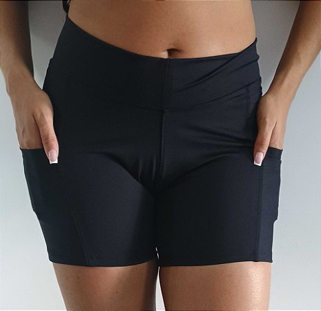 Short Fit Lady  Suplex Fitness Lady Academia Treino Cós Alto C/ Bolsos