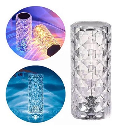 Luminária De Mesa Abajur+Umidificador Cristal Led Rgb Cores