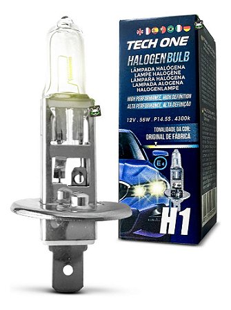 Lâmpada Automotiva Halógena 12V H1 55W P14.5s 4300K Tech One