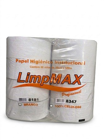 Papel Higiênico 500 Metros LimpMax Pacote com 8 Rolos Branco