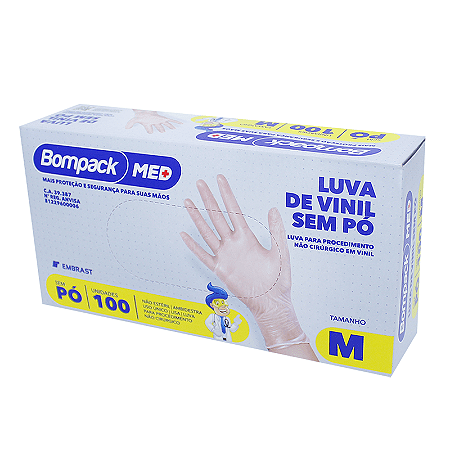 Luvas Procedimento Vinil Sem Pó Med Bompack Tam: M