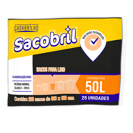 Saco Para Lixo 50 Litros Com 25 Unidades Sacobril