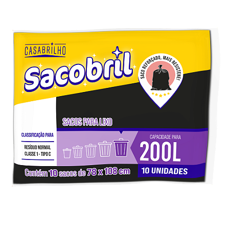 Saco Para Lixo 200 Litros Com 10 Unidades Sacobril
