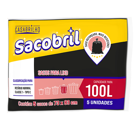 Saco Para Lixo 100 Litros Com 05 Unidades Sacobril
