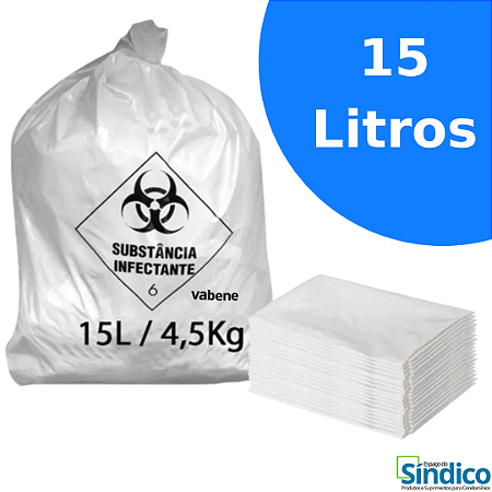 Saco Para Lixo Resíduos Infectantes Branco 15L C/ 100 Unidades Vabene