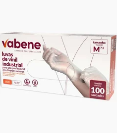 Luva Vinil s/po Vabene M c/100 Unidades