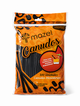 Canudo Desc Mexedor 100un Preto Mazel ( 2mmx210mm) Biodegradável