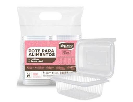 Kit Pote PP Retangular 24 un 1000ml Rioplast C/ Tampa