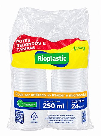Kit Pote Redondo 25 un 250ml Rioplast C/ Tampa