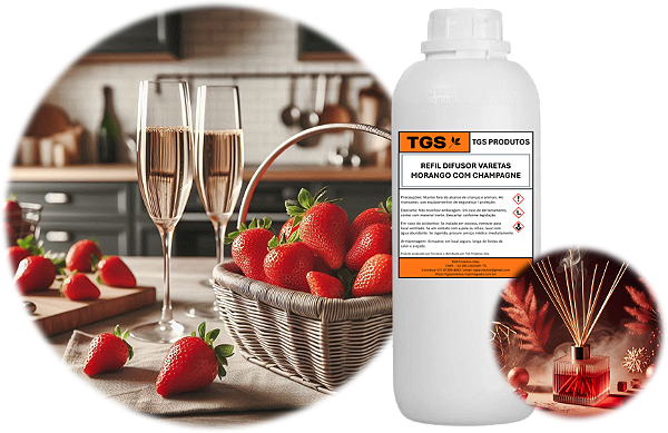 Essência Refil Morango com Champanhe para Difusor Varetas (Pronta para uso em até 8 m²)