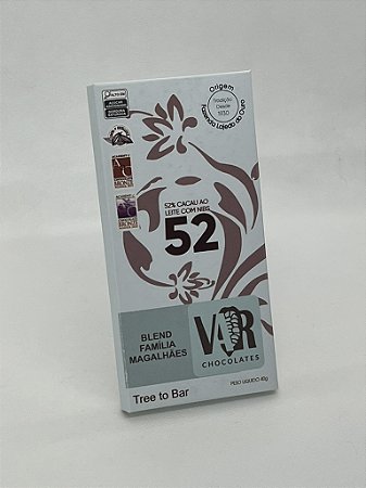 Chocolate 52% Cacau ao leite com Nibs 40g - Var Chocolates