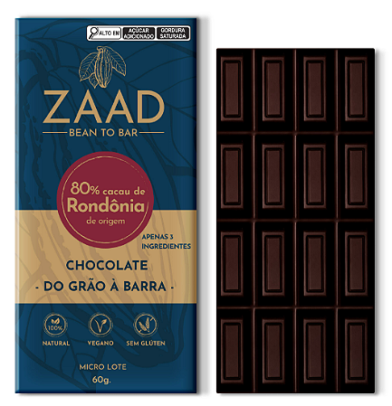 Chocolate 80% Origem Rondônia 60g - ZAAD